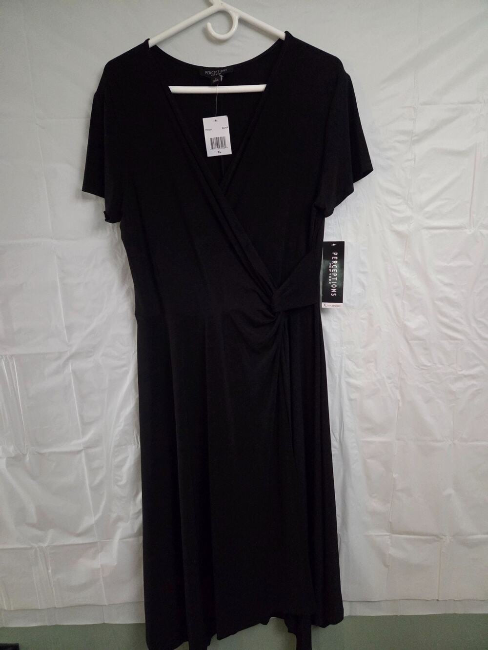 NWT Perceptions New York Black Midi Knot Waist Wrap Dress Size XL